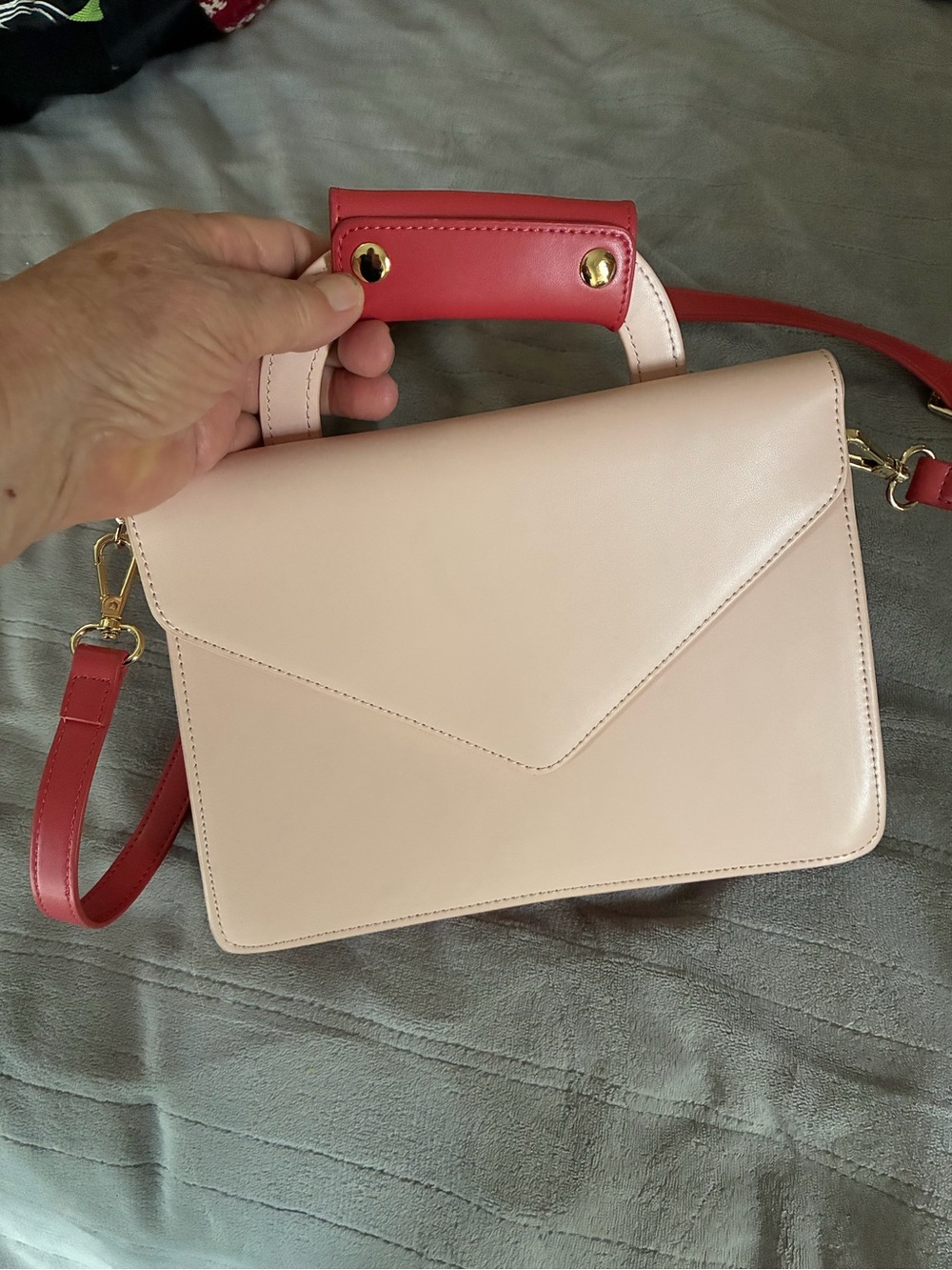 Chic Two-Tone Envelope Satchel - Blush Pink and Red